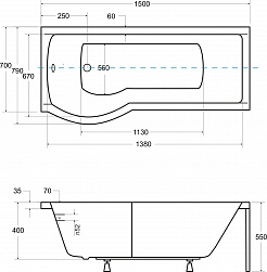 Besco Акриловая ванна Inspiro 150x70 L со шторкой – фотография-6